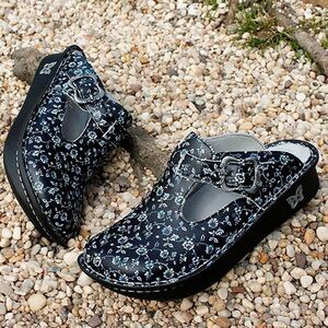 Alegria Classic Work Floral Print Leather Clogs